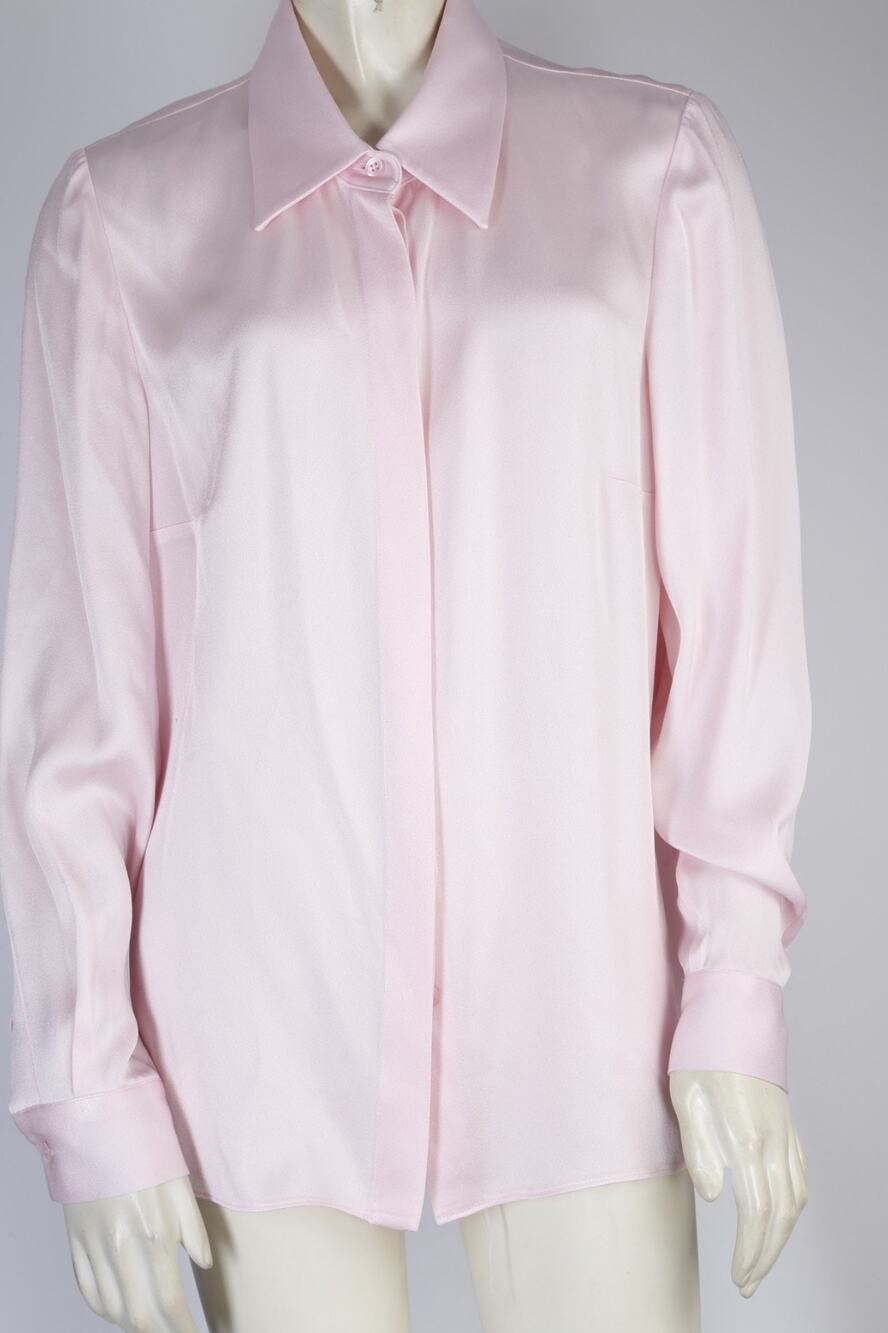 Michael Kors Collection Blouse 8 Pink Satin Hidden Button Long Sleeve Collared